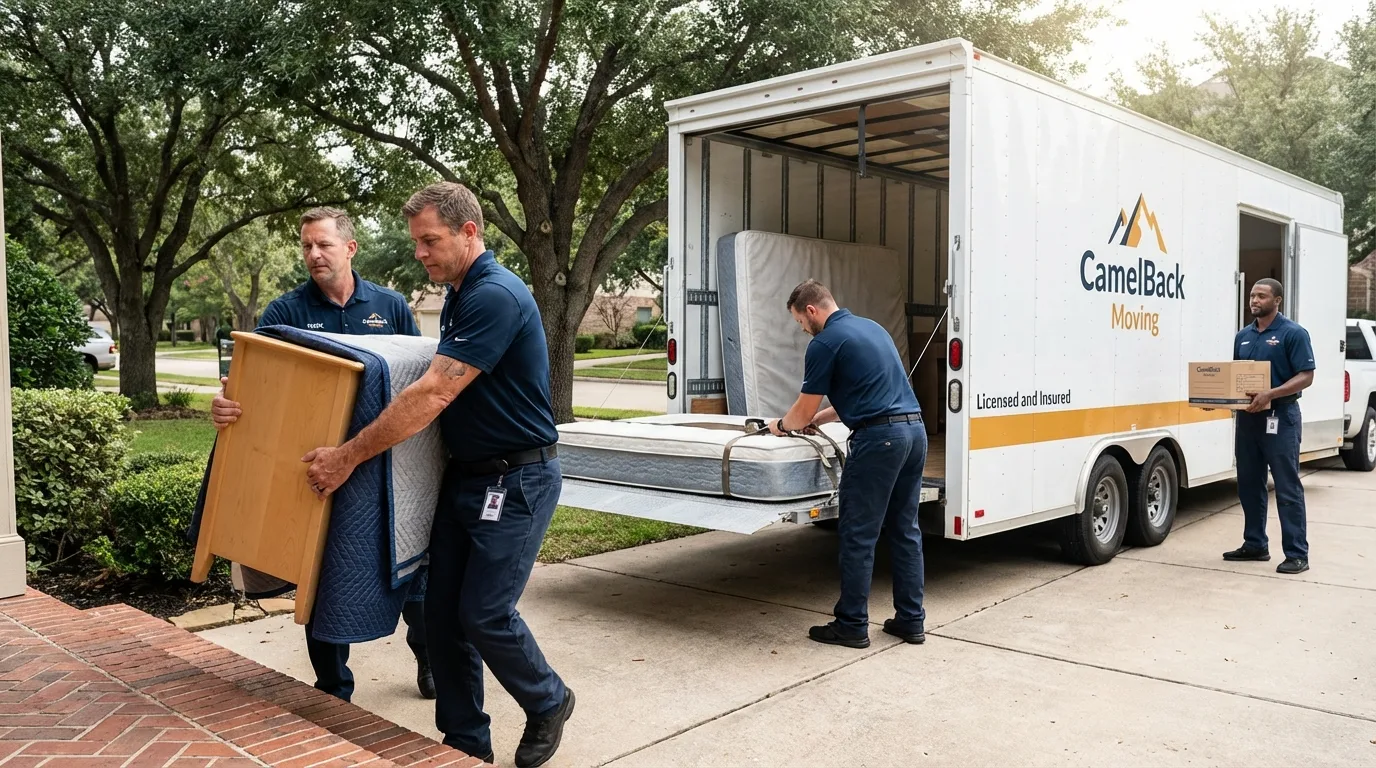 Crew loading residential truck for cross-state move from East Northport, NY