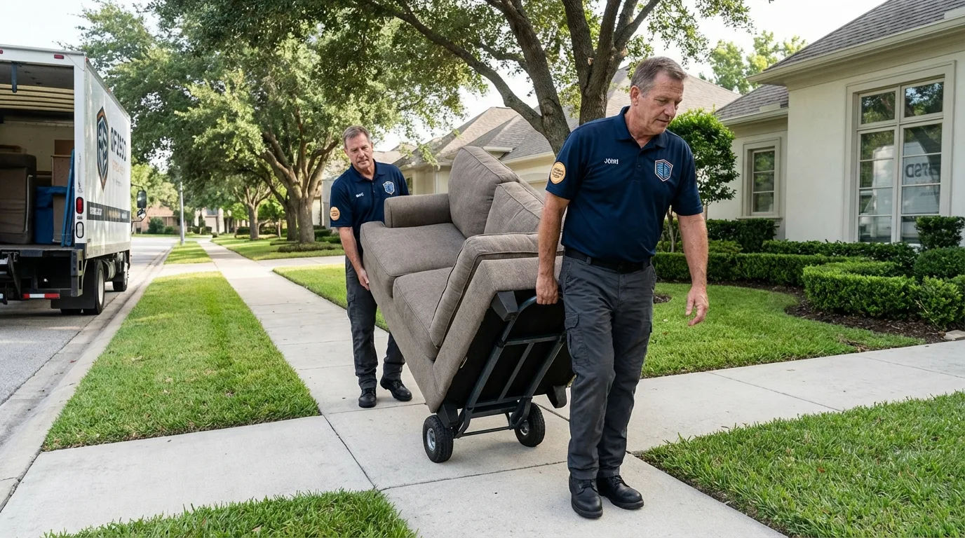 Local residential moving crew loading furniture in East Northport, NY