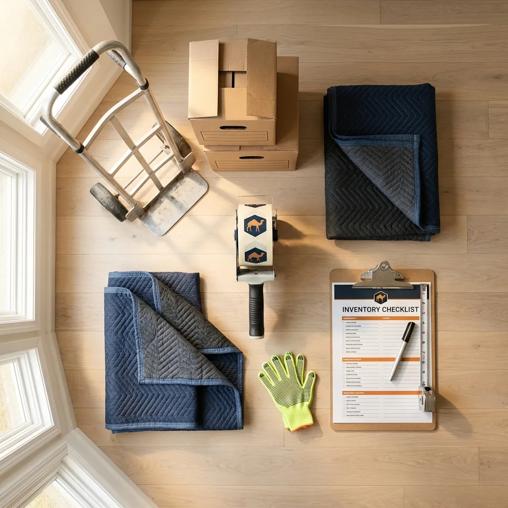 Professional moving supplies and packing materials layout for East Northport residential relocations